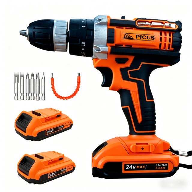 Good Quality 24 V Cordless Electric Drill Set with Impact Two Batteries One Charger Plastic Box Li-ion Cordless Hammer Drill