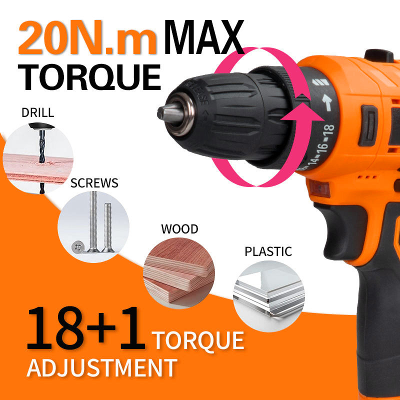 Super Power 12V Portable Power Drill Kit Li-ion Battery Electric Cordless Hand Drill with Accessories Plastic Box