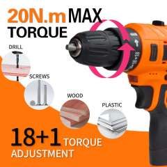 Super Power 12V Portable Power Drill Kit Li-ion Battery Electric Cordless Hand Drill with Accessories Plastic Box