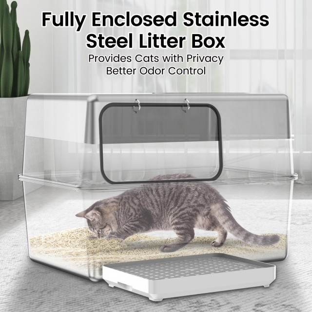 Sealed Stainless Steel Cat Litter Box with Lid