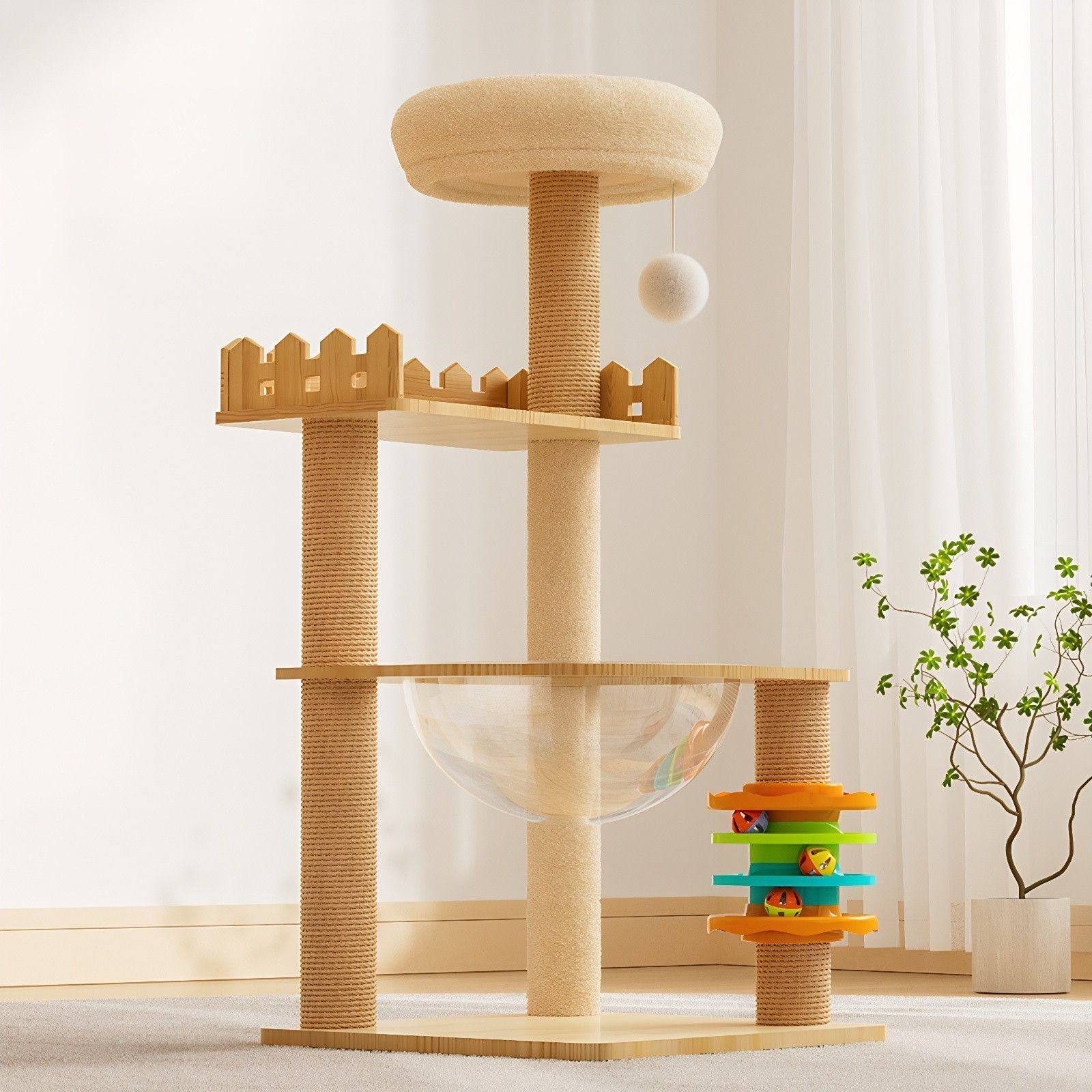Modern Scratching Post Wooden Cat Tower