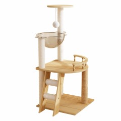 Durable Wood Tall Cat Tower with Scratching Post
