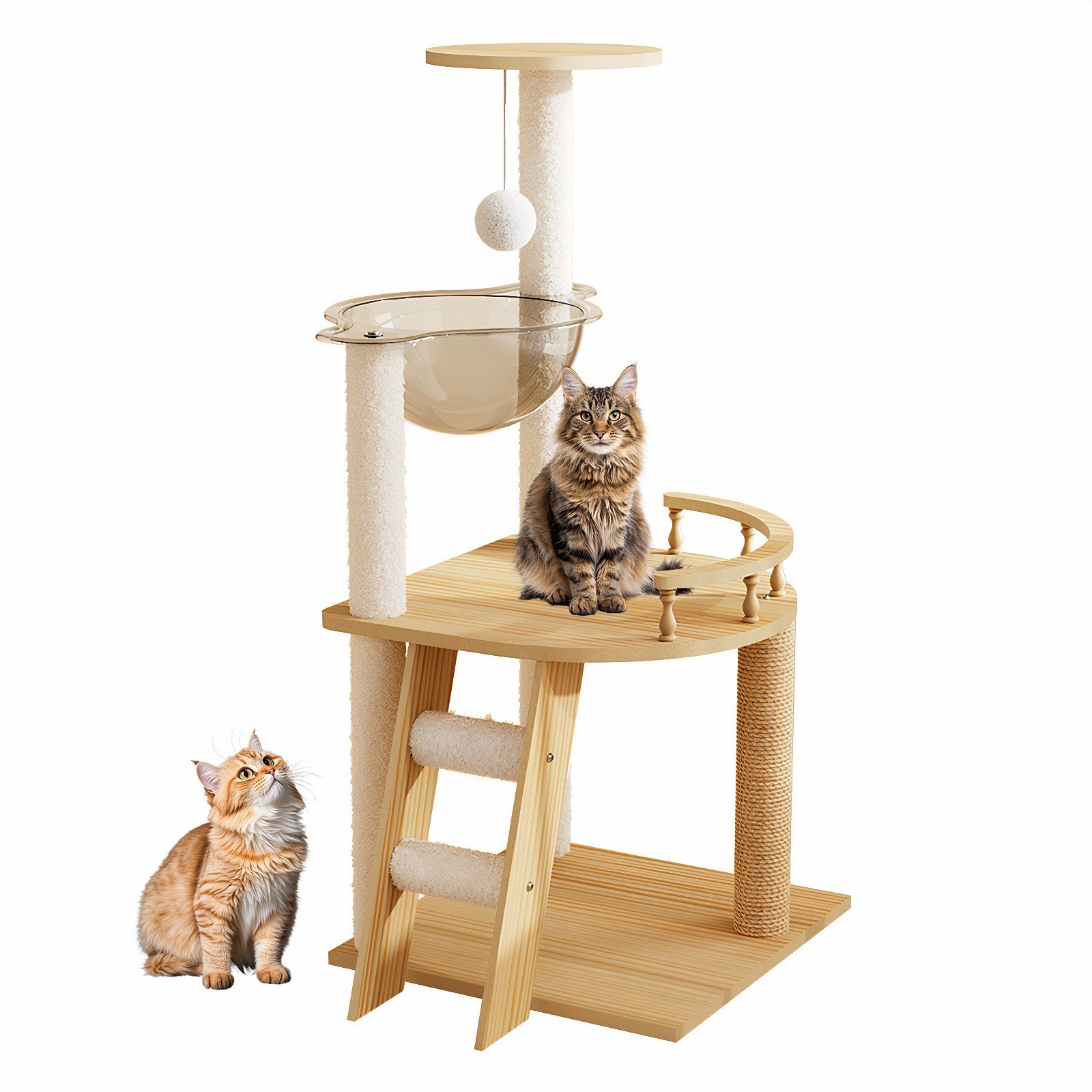 Durable Wood Tall Cat Tower with Scratching Post
