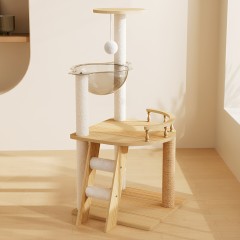 Durable Wood Tall Cat Tower with Scratching Post