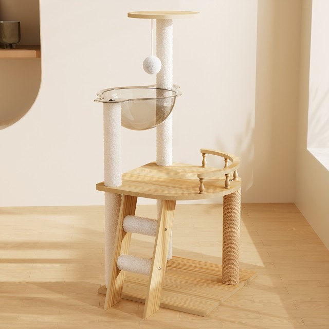 Durable Wood Tall Cat Tower with Scratching Post
