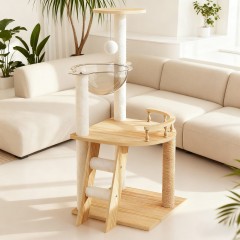 Durable Wood Tall Cat Tower with Scratching Post