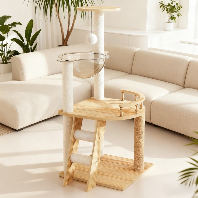 Durable Wood Tall Cat Tower with Scratching Post