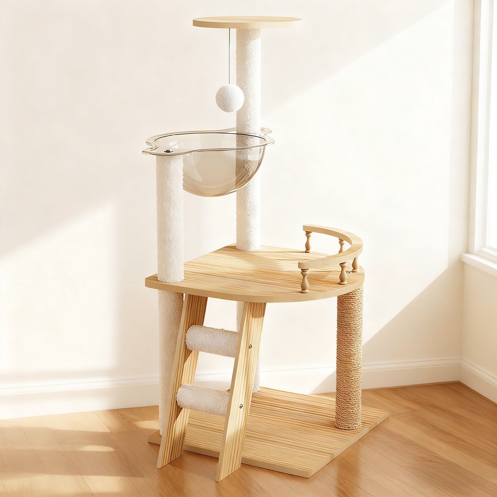 Durable Wood Tall Cat Tower with Scratching Post
