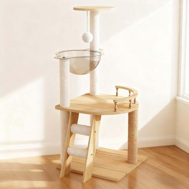 Durable Wood Tall Cat Tower with Scratching Post