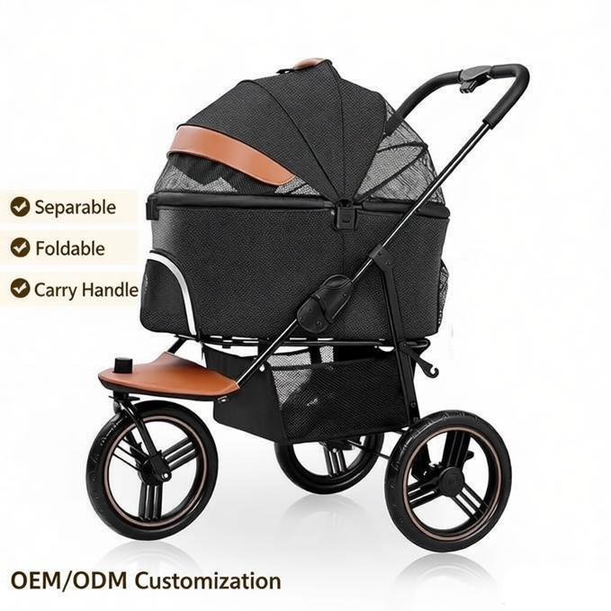 Foldable Cat Dog Travel Carrier 3 Wheels Pet Stroller