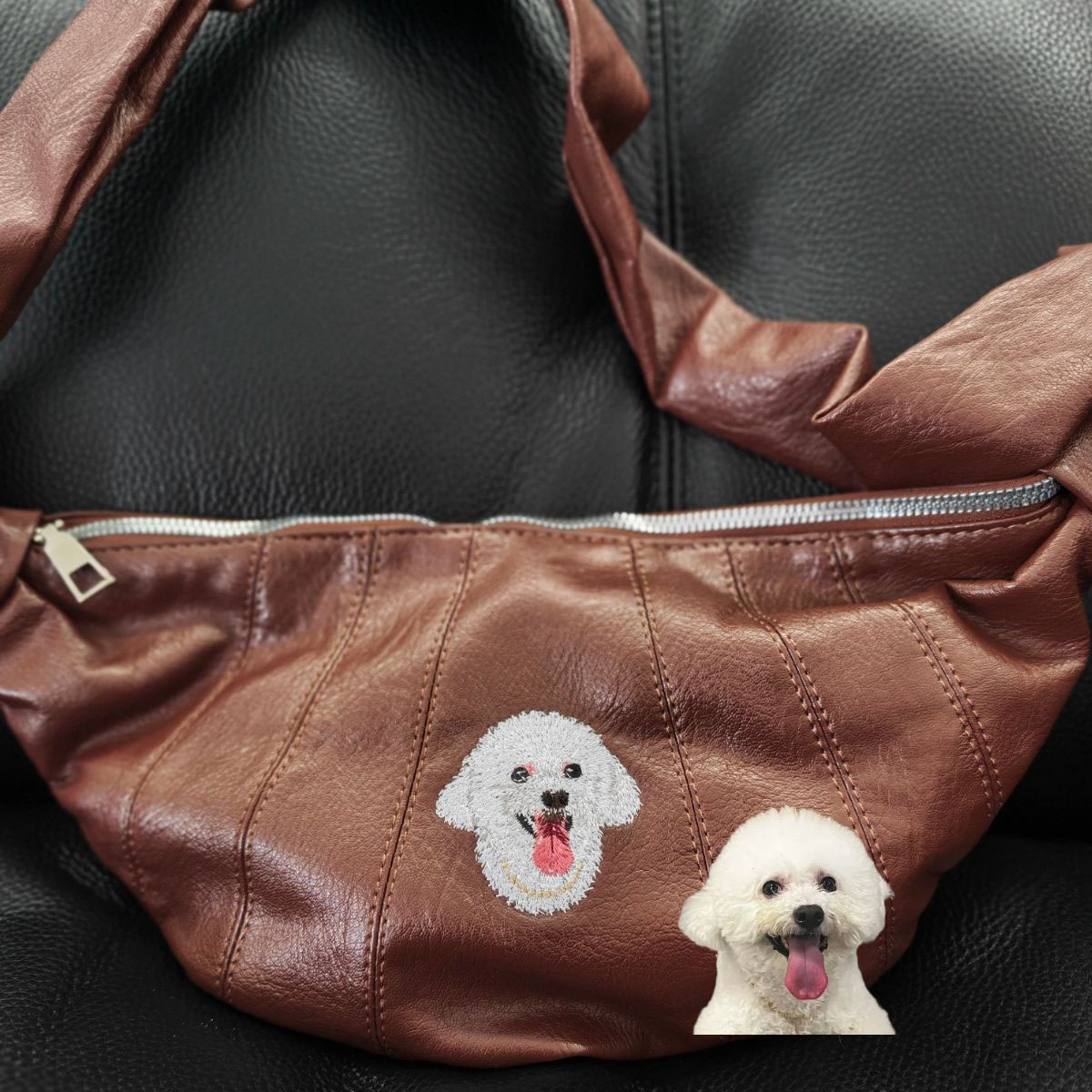 Personalized Pet Photo Embroidered Croissant Bag