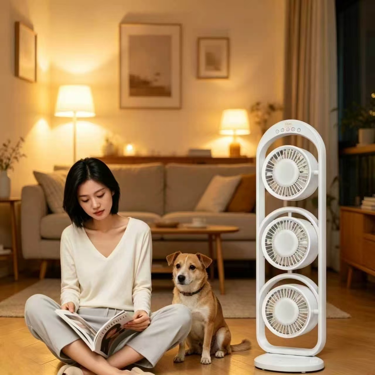 Household Air Circulation Three Head Floor Standing Fan for Pets