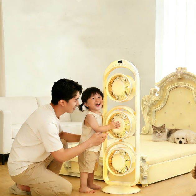 Household Air Circulation Three Head Floor Standing Fan for Pets