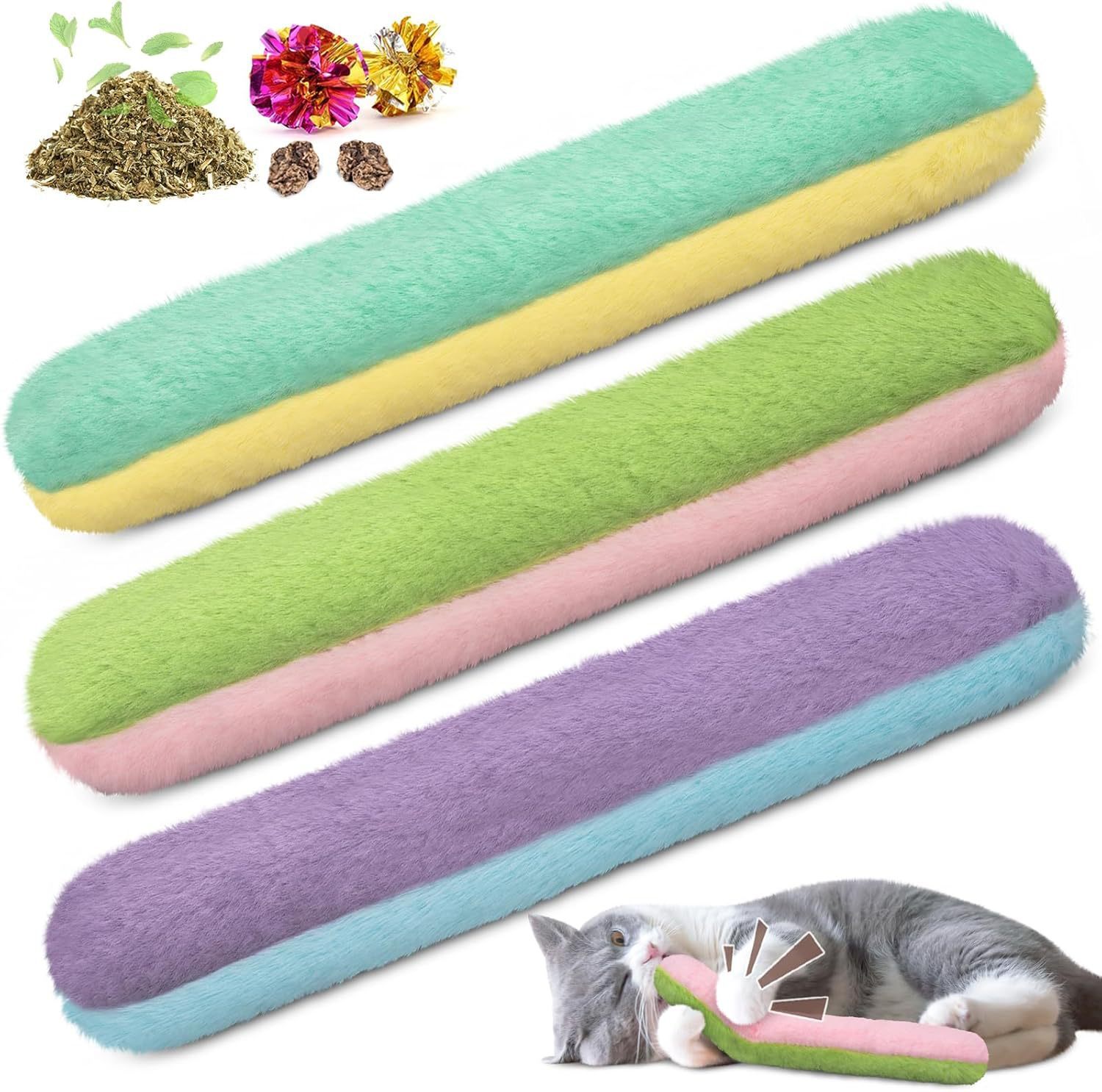 Long Strip Plush Cat Interactive Kick Stick Pillow Toy‌