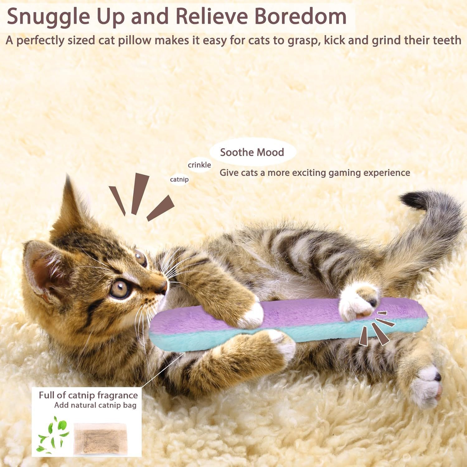 Long Strip Plush Cat Interactive Kick Stick Pillow Toy‌