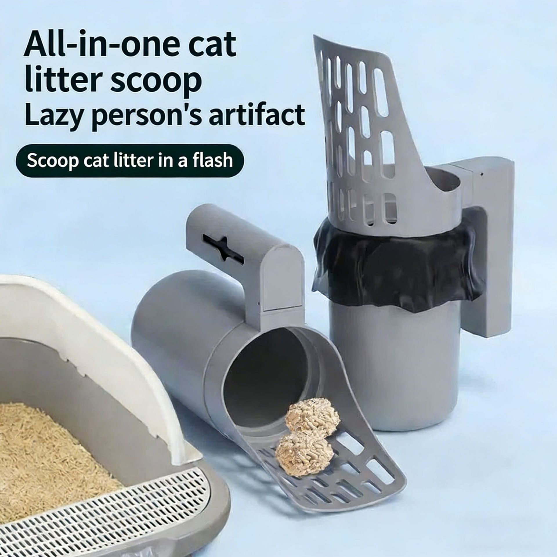 All-in-one Intergrated Cat Litter Scoop with Waste Bin