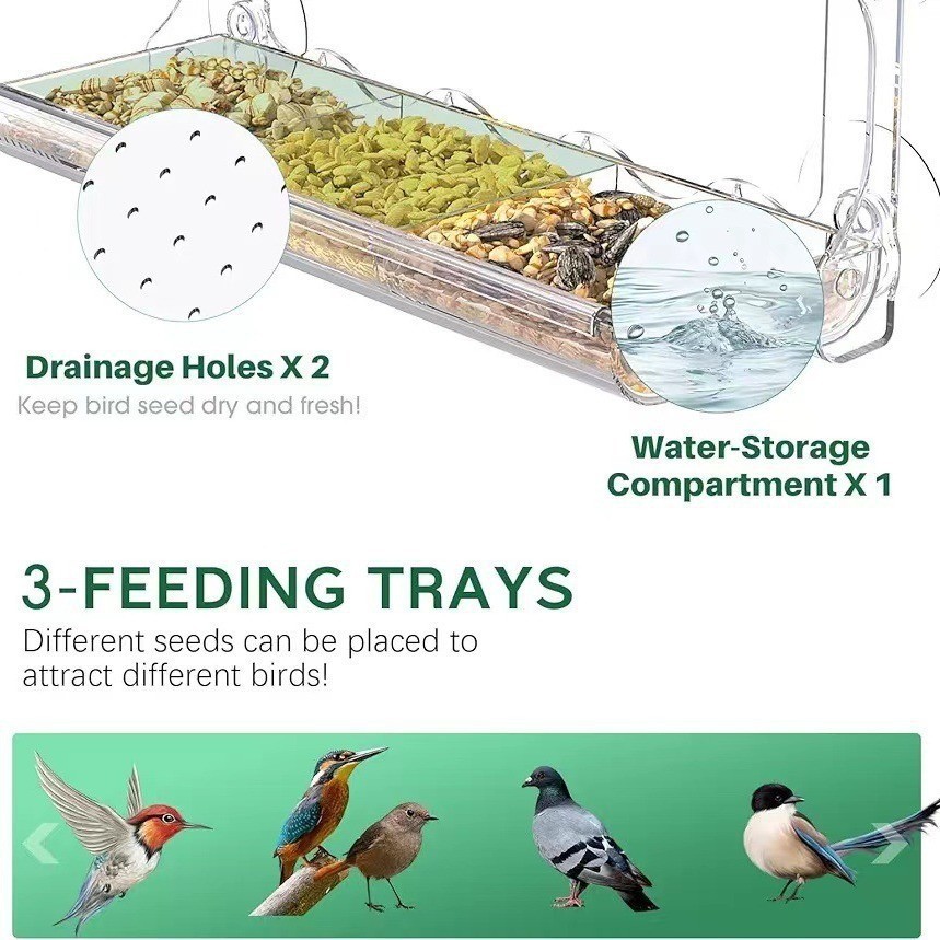 Strong Suction Clear Acrylic Window Bird Feeder