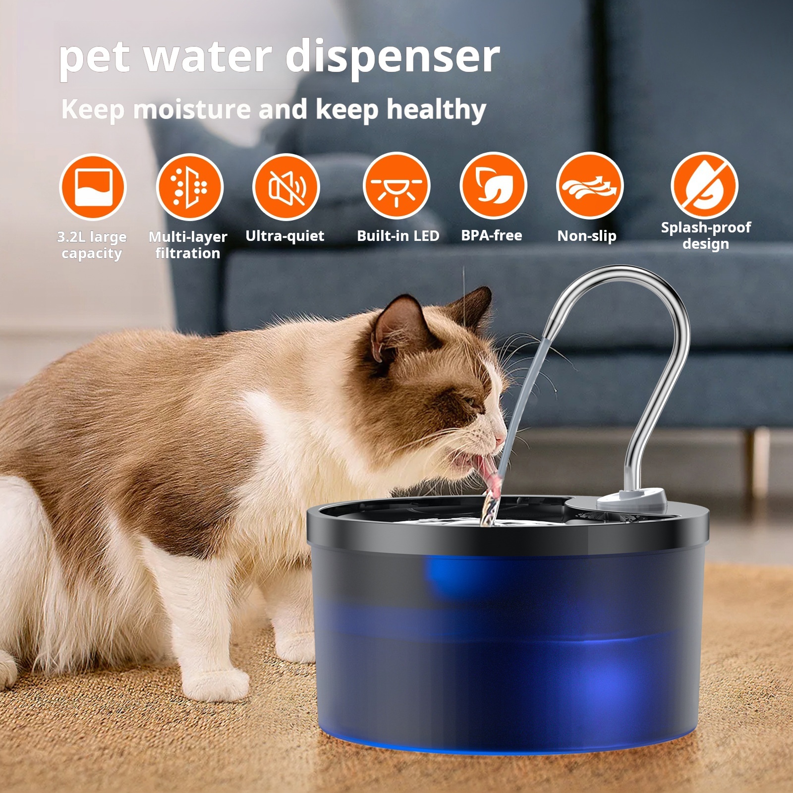 Round Automatic Dog Cat Pet Smart Water Dispenser