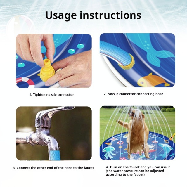 Summer Water Play Mat Dog Sprinkler Pad for Outdoor