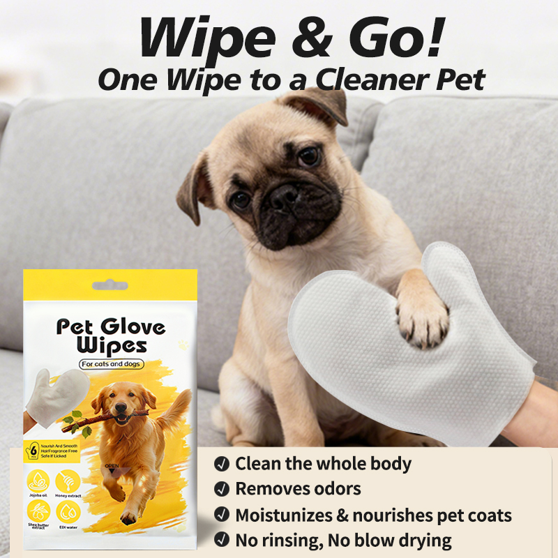 6pcs/pack Waterless Cleaning Moisturizing Dog Cat Glove Wipes