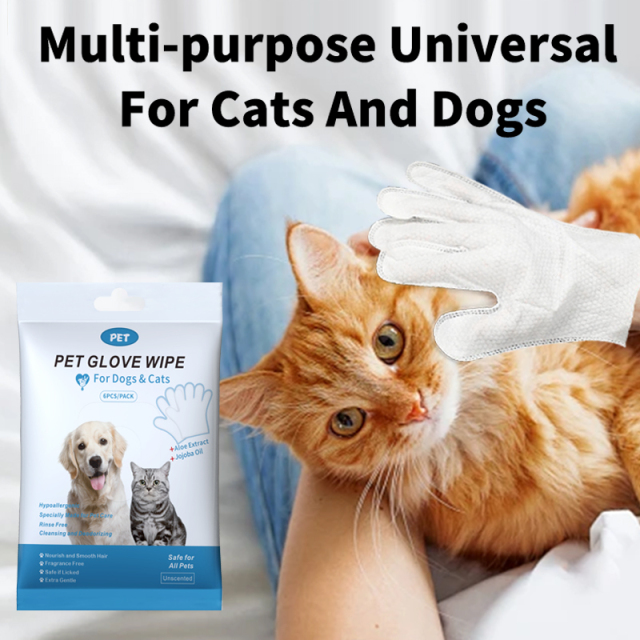6pcs/pack Disposable Dog Cat Pet Bath Grooming Glove Wipes
