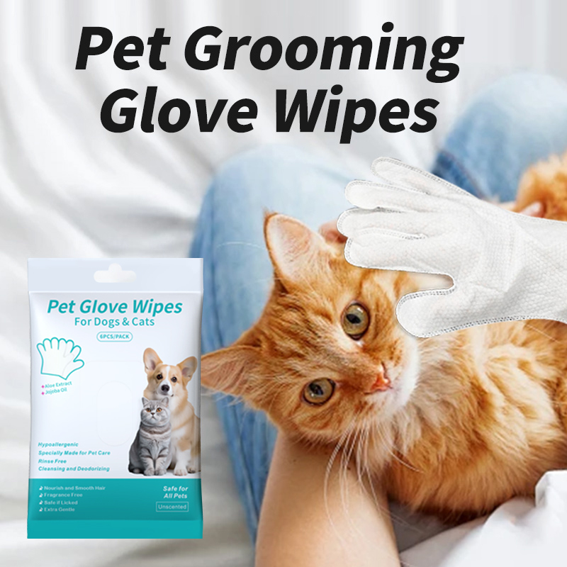 6pcs/pack No Rinse Pet Grooming Glove Wipes for Dogs and Cats