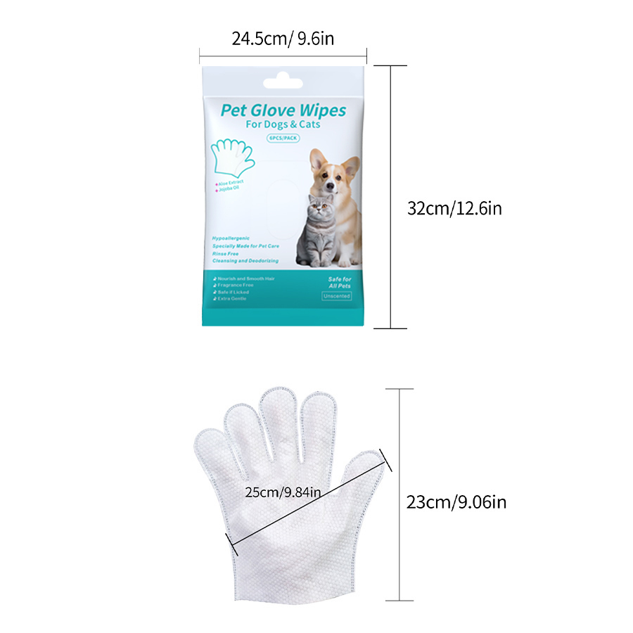 6pcs/pack No Rinse Pet Grooming Glove Wipes for Dogs and Cats