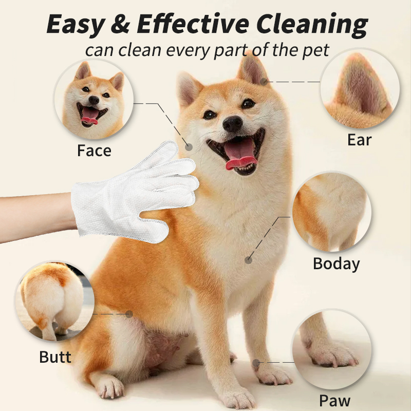 6pcs/pack No Rinse Pet Grooming Glove Wipes for Dogs and Cats