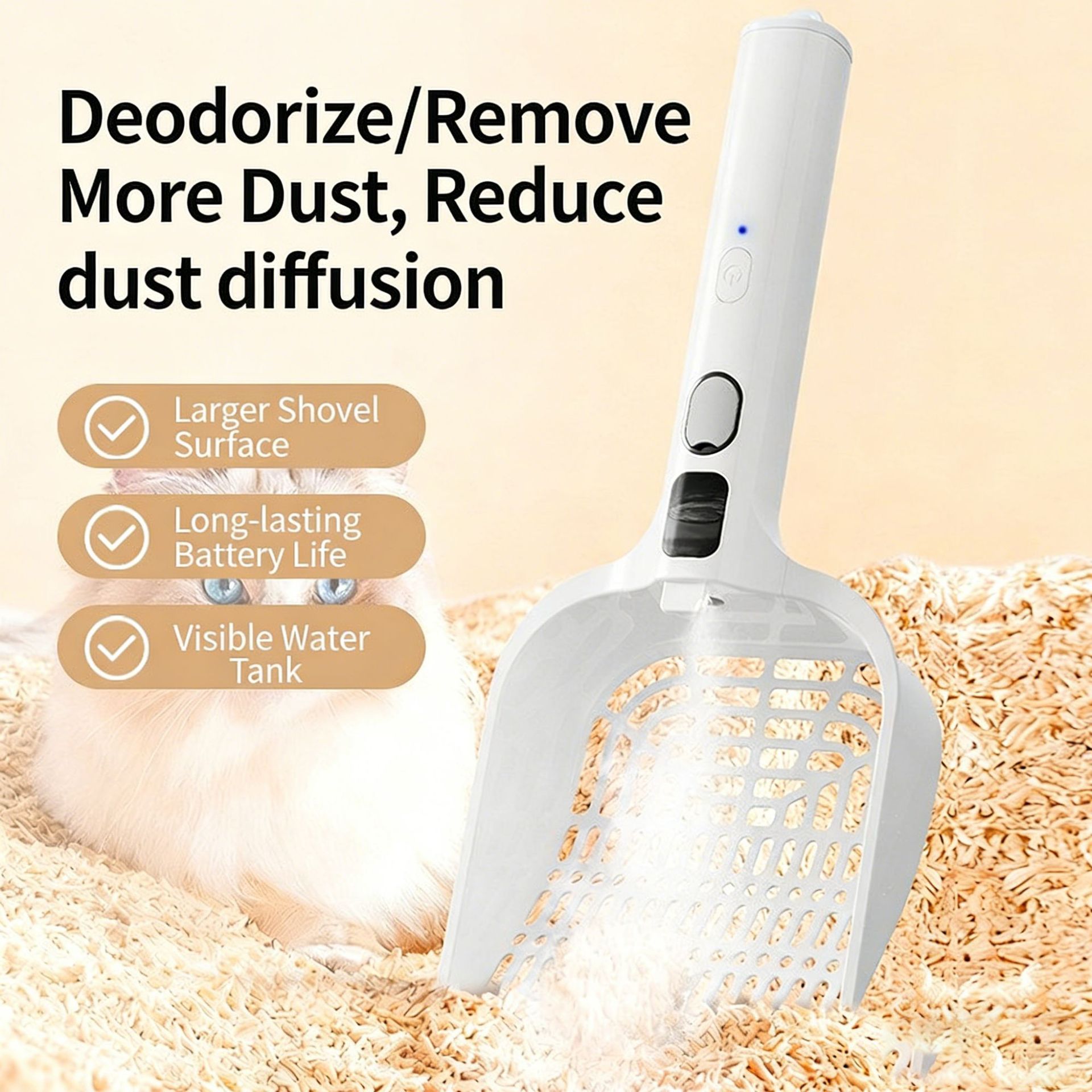 Low Dust Deodorizing Shovel Rechargeable Spray Cat Litter Scoop