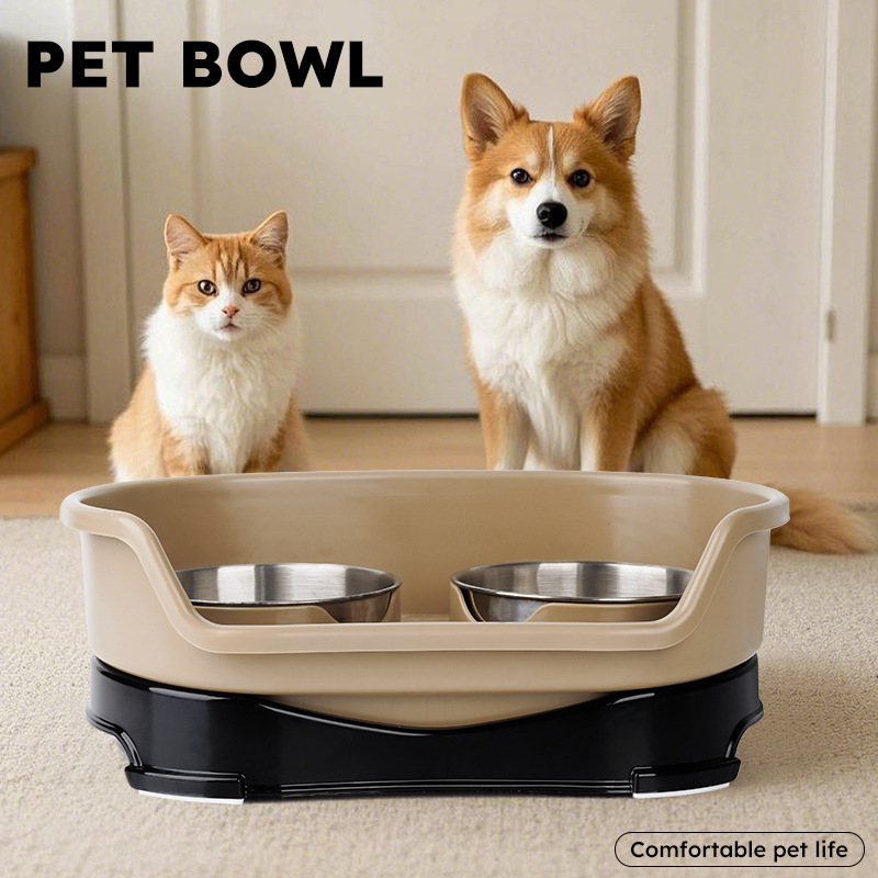 Anti-Spill Feeder Removable Stainless Steel Double Dog Bowl