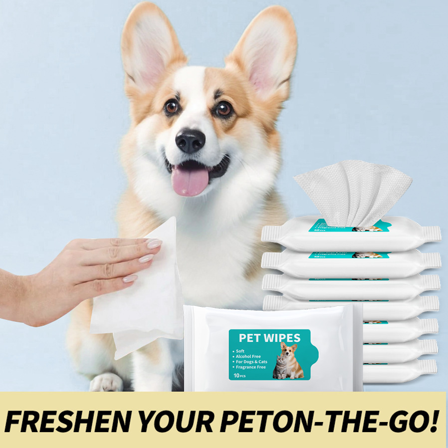 10pcs/pack Travel Size Gentle Hypoallergenic Disposable Pet Wet Wipes