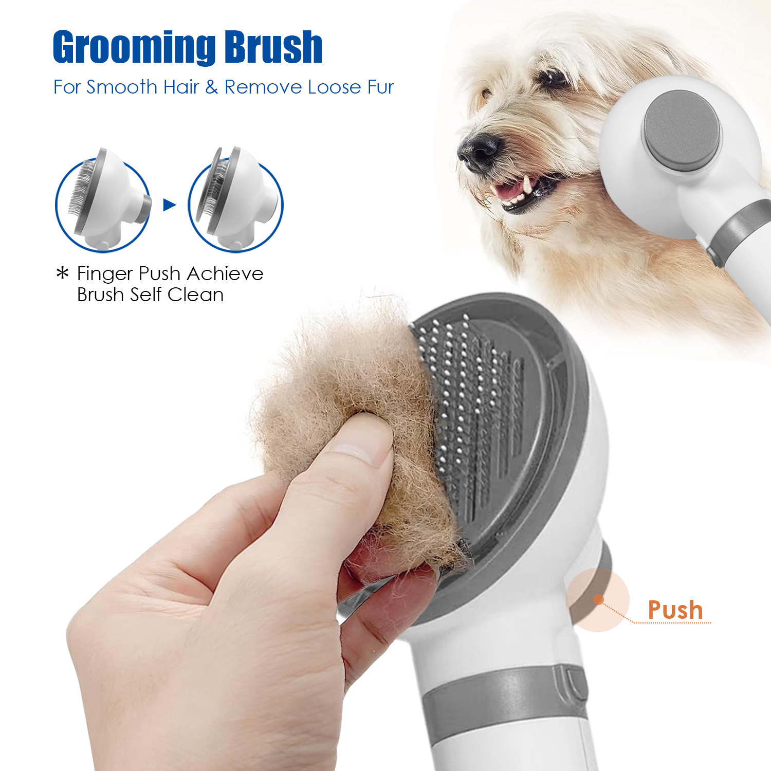 2 in 1 Pet Hair Dryer with 3 Grooming Attachments for Dogs & Cats