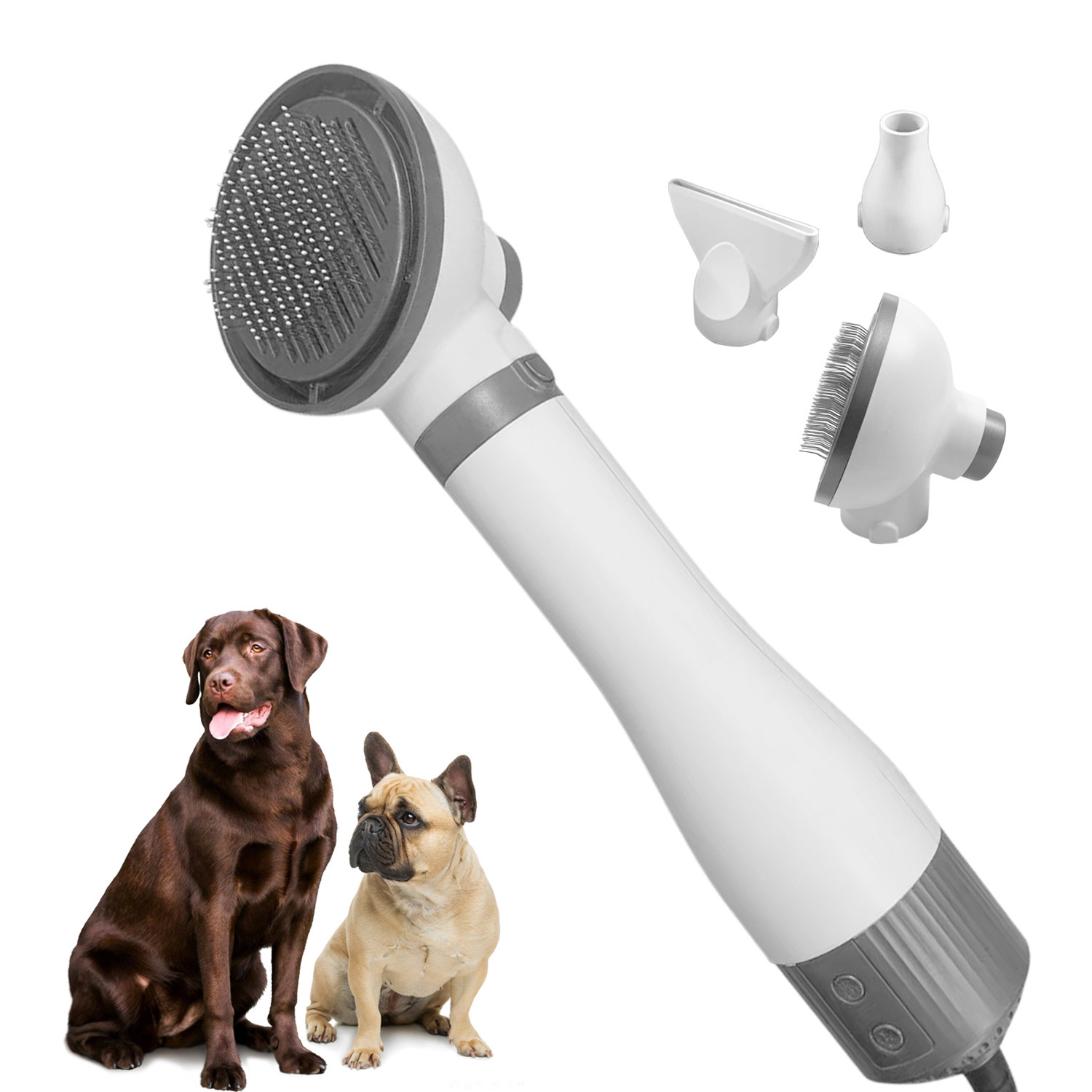 2 in 1 Pet Hair Dryer with 3 Grooming Attachments for Dogs & Cats