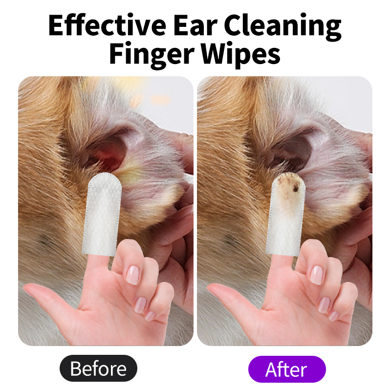 50pcs/pack Daily Use Disposable Cat Dog Ear Cleaner Finger Wipes