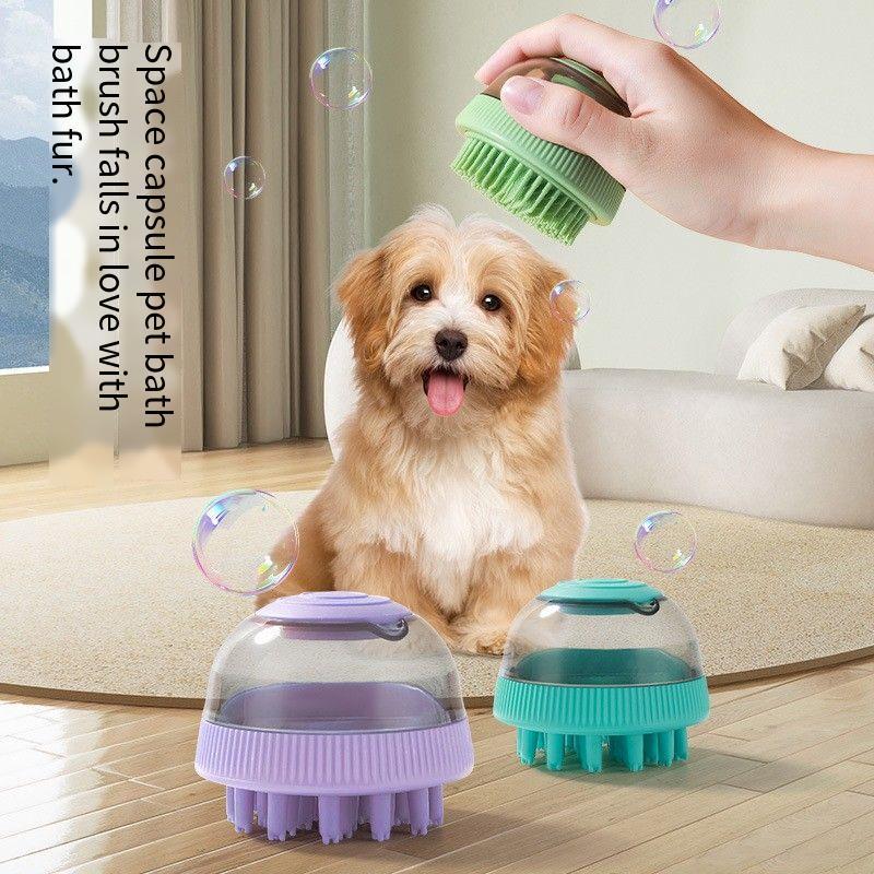 Pet Shower Brush Built-in Shampoo Container Massage Grooming Tool