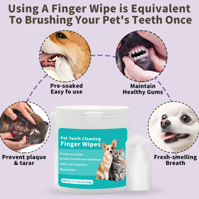 50pcs/pack Disposable Pet Teeth Cleaning Finger Wipes for Cats Dogs