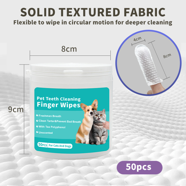 50pcs/pack Disposable Pet Teeth Cleaning Finger Wipes for Cats Dogs