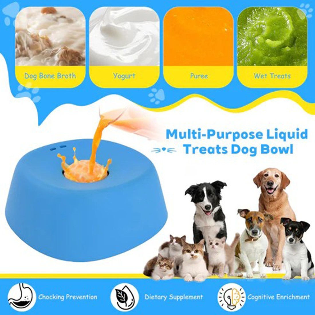 Built-In Rolling Ball Dog Interactive Slow Feeder Lick Bowl