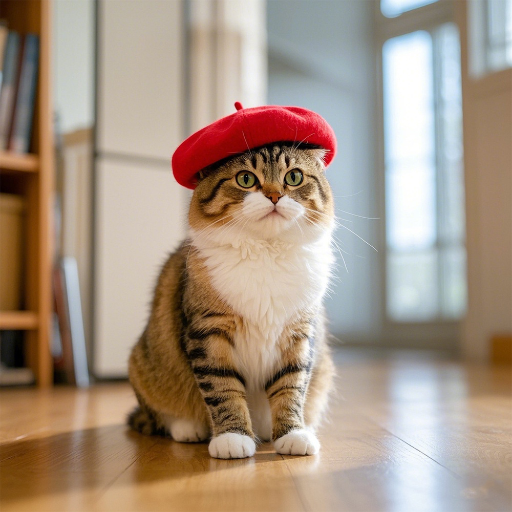 Cute Adjustable Cat Beret Hat Lightweight Comfortable for Daily Wear