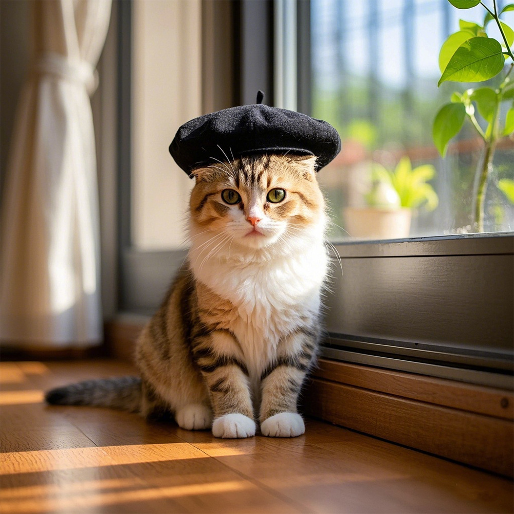 Cute Adjustable Cat Beret Hat Lightweight Comfortable for Daily Wear