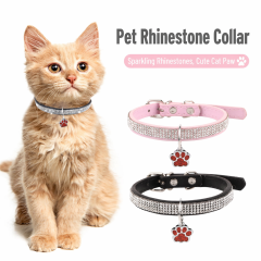 Shiny Rhinestone Inlaid Cat Kitten Adjustable PU Leather Bling Collar