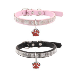 Shiny Rhinestone Inlaid Cat Kitten Adjustable PU Leather Bling Collar