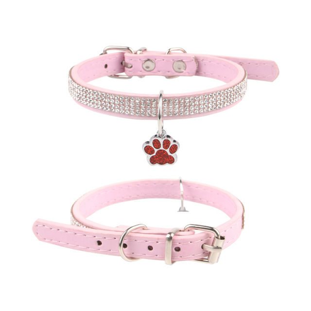 Shiny Rhinestone Inlaid Cat Kitten Adjustable PU Leather Bling Collar