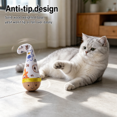 Cartoon Print Tumbler Cat Wooden Base Self Righting Wobble Toy