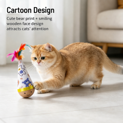 Cartoon Print Tumbler Cat Wooden Base Self Righting Wobble Toy