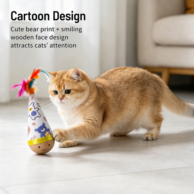 Cartoon Print Tumbler Cat Wooden Base Self Righting Wobble Toy