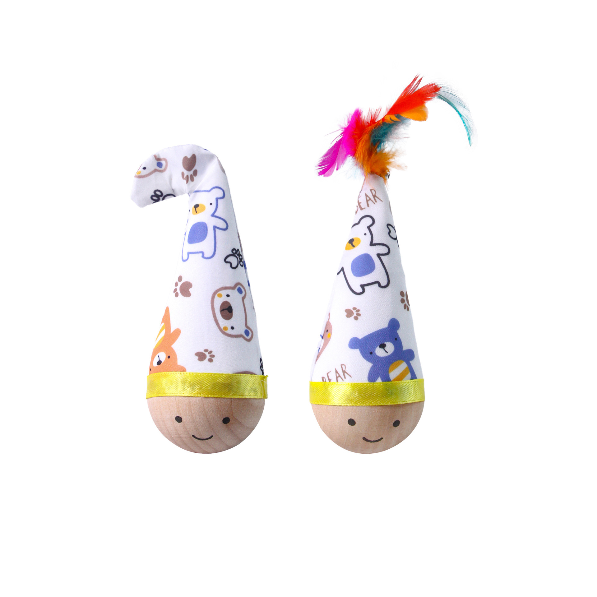 Cartoon Print Tumbler Cat Wooden Base Self Righting Wobble Toy