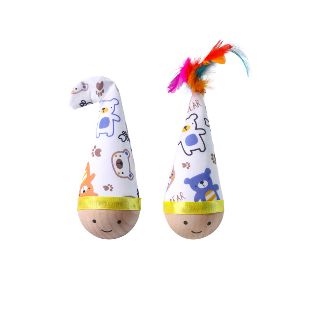Cartoon Print Tumbler Cat Wooden Base Self Righting Wobble Toy
