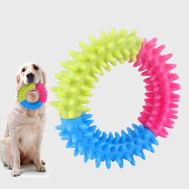 Tricolor Interactive Puppy Massage Soft Spiky Dog Thorn Ring Toy