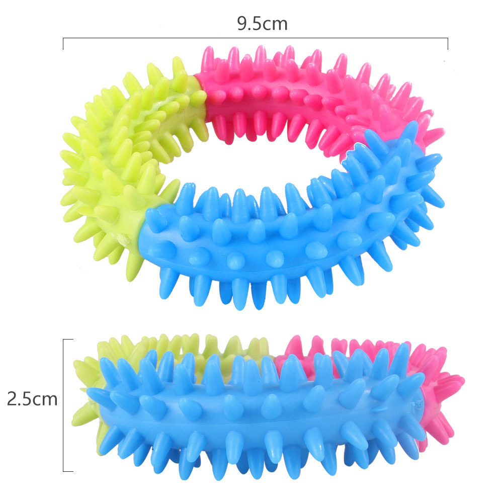 Tricolor Interactive Puppy Massage Soft Spiky Dog Thorn Ring Toy